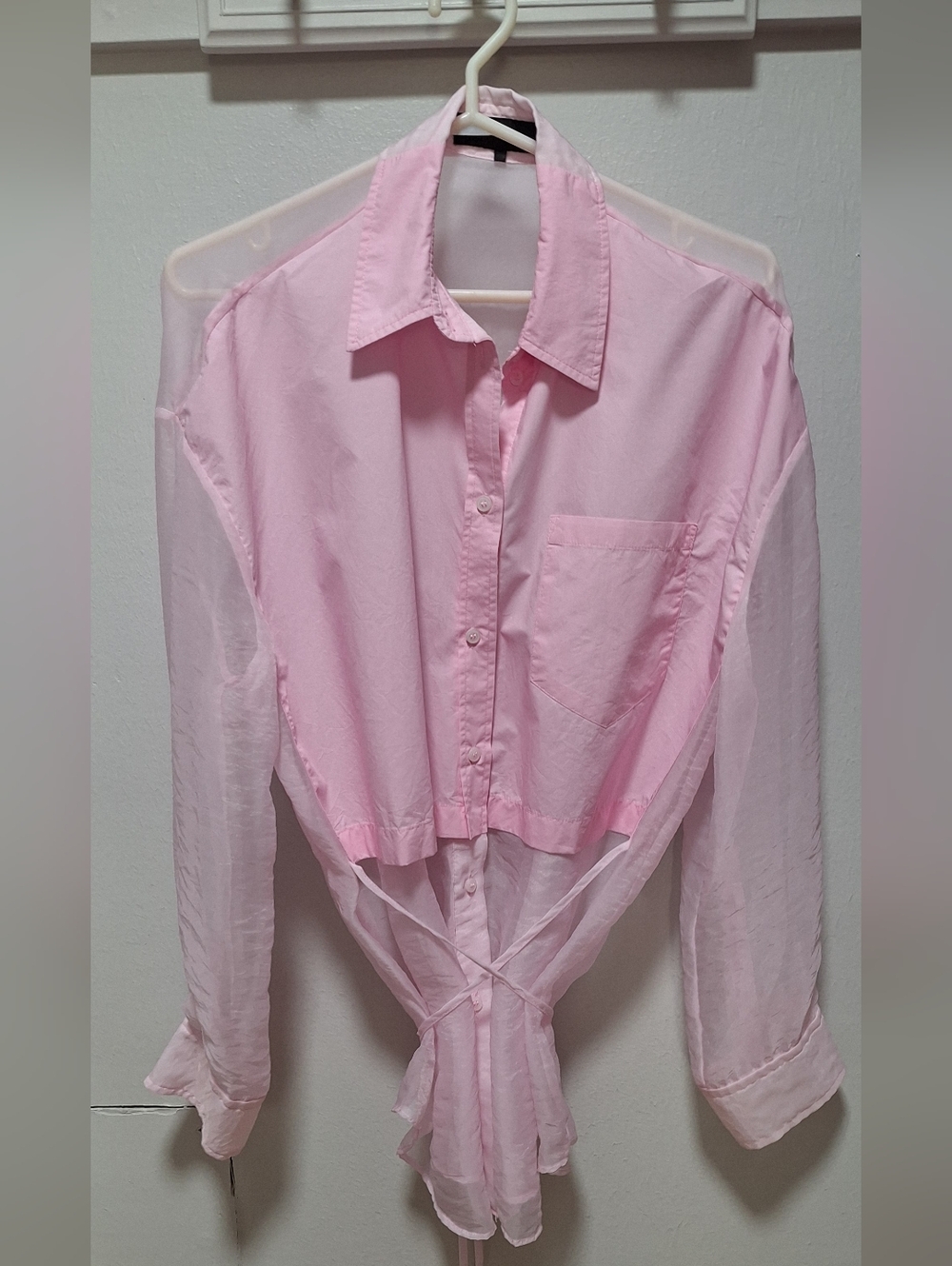 ZARA ORGANZA sheer long-sleeve blouse Light Pink Size 28